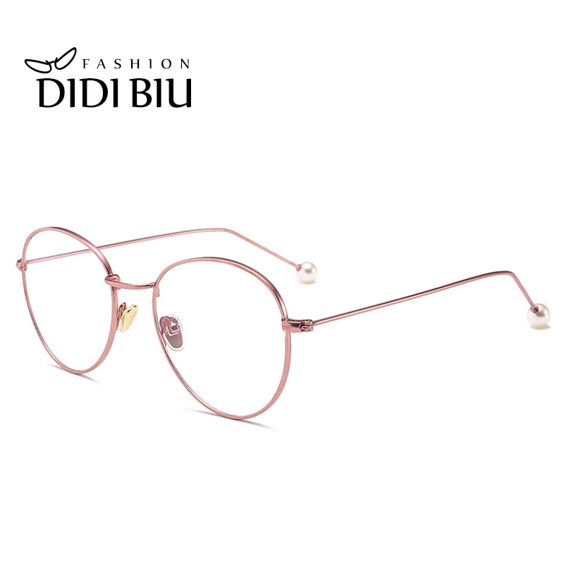 

DIDI Small Round Clear Eyeglass Frame Pearl Rose Gold Retro Thin Metal Compute Glasses Frame Accessory luxury Brand Oculos W755