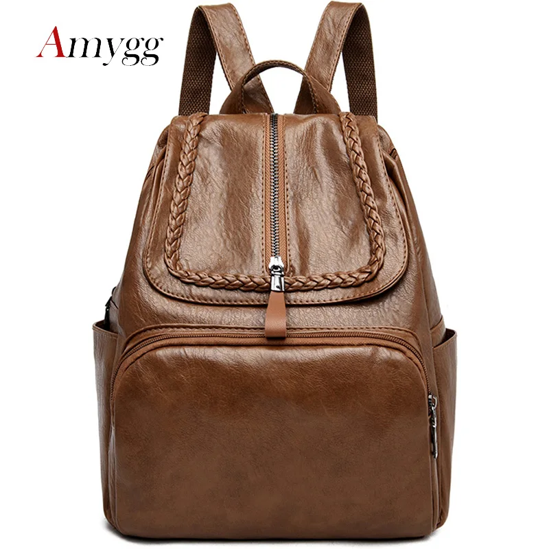

AMYGG Brand Pu Leather Backpack Female Hardwearing School Backpacks Simple Multifunctional Business Travel Bag Women Backpack