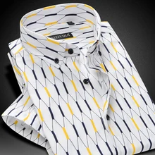 Мода хлопок короткий рукав Для мужчин рубашка платье с принтом рубашка Повседневное приталенная брендовая мужская Летний стиль Camisa Masculina Chemise Homme