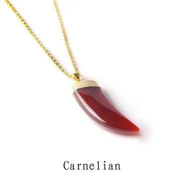 Natural stone ivory necklace pendant Horn Shape Natural Stones Amethyst Crystals Pendants Jewelry for Women Men Best Gift