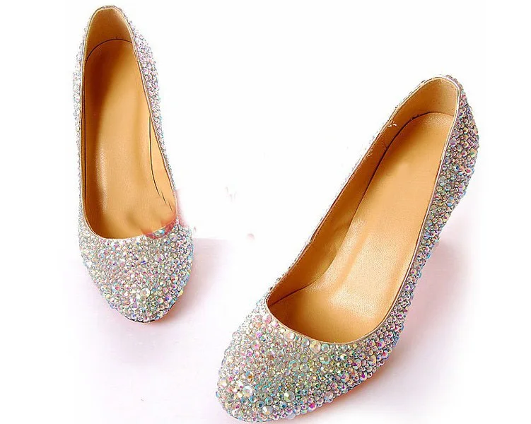 8cm Thin Heel Diamonds Round Toe Rhinestone Wedding Shoes Prom Evening