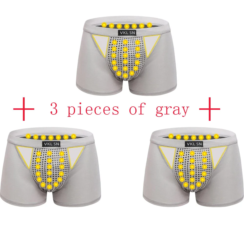3 шт./упаковка, Новое мужское нижнее белье, сексуальные мужские трусы-боксеры, нижнее белье для здоровья, магнитная терапия, дышащие трусы - Цвет: 01grey