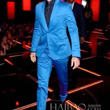 Новинка года, Синие атласные смокинги для жениха, 2 предмета, мужской свадебный костюм для выпускного вечера(куртка+ штаны), индивидуальный заказ, пиджак для костюма casamento