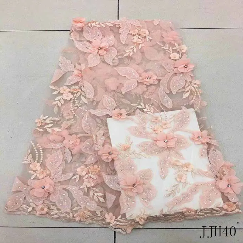 

New Orange/Rose pink/Fucsia/Beige/Yellow handmade 3D flowers/beaded wedding/evening dress lace fabric