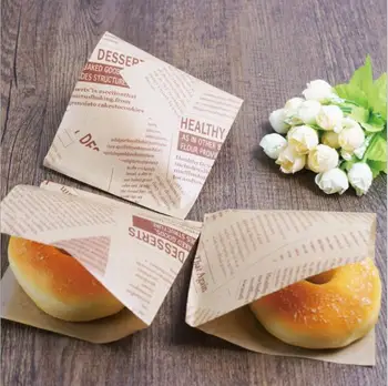 

200pcs/lot Kraft paper packaging bag Oil proof waterproof paper bag 12x12cm Bread bag