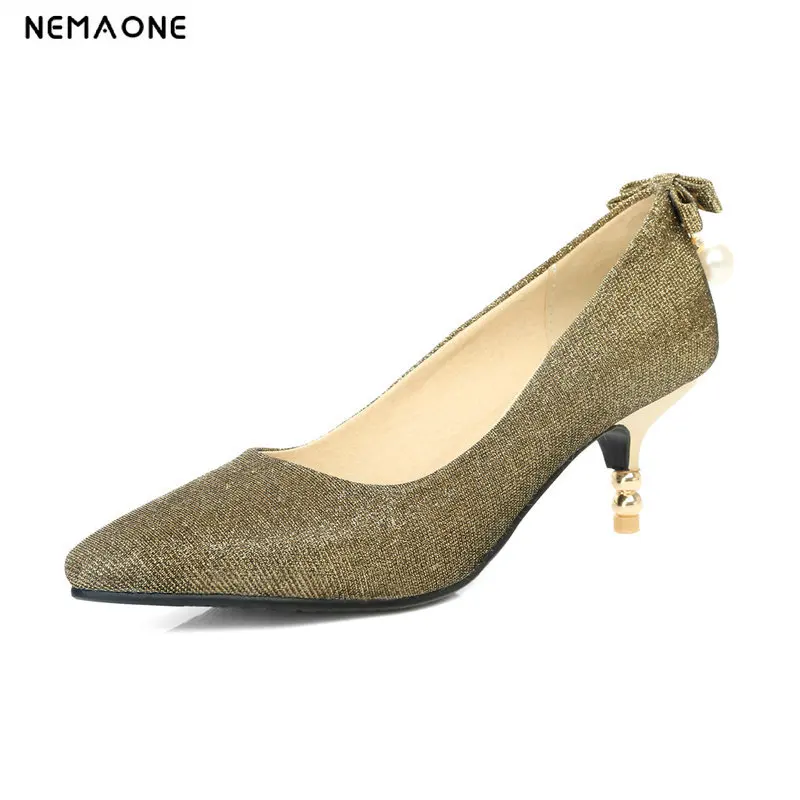 

2019 New Glittering Sequined Cloth Women Pumps Fashion High Heels Shoes Women's Pointed Toe Shallow Wedding Shoes Office Shoes