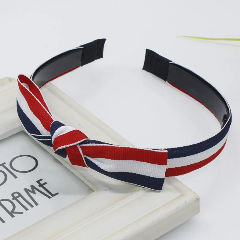

Women Blue White Red Color Bow Headband Fashion Korean Girls Bowknot Ribbon Clip Stripe Hairband Hair Band Accessories