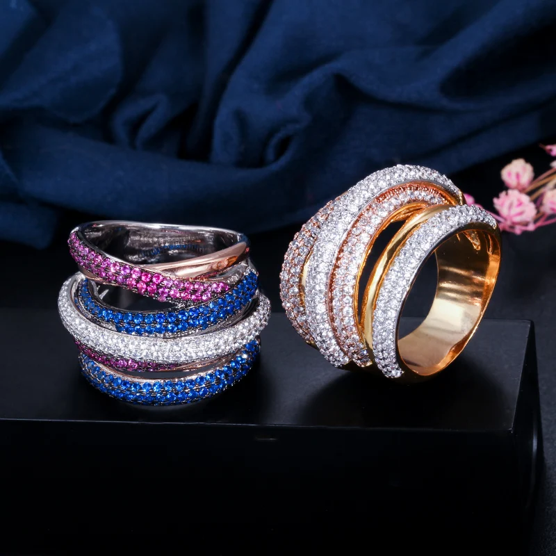 Wedding Rings Finger Rings Jewelry Rings Ring Jewelry Cubic Zircon Ring 3 Tones Gold Plated Cubic Zironium Big Wedding Engagement Bridal Finger Ring Jewelry