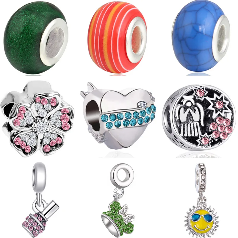 

Low Price Crystal Fish Bird Elephant Sun Lock Key Enamel Beads Fit Pandora Charms Bracelets & Bangles for Women DIY Trinket Gift
