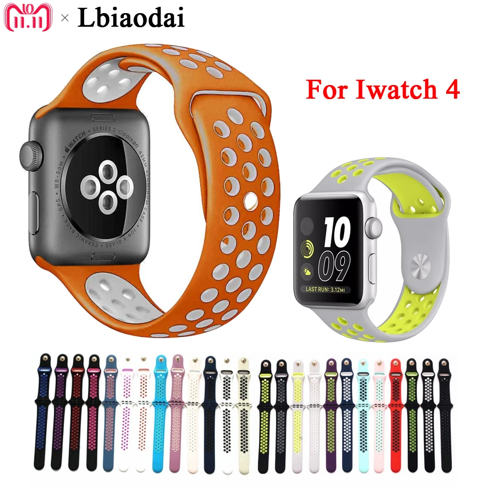 Lbiaodai силиконовый ремешок для Apple watch series 4 мм 44 мм 40 мм iwatch band 4 Nike Sport запястье браслет ремень ремешок металлический адаптер