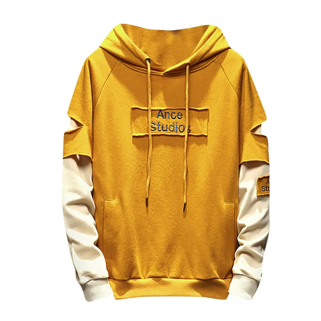 

JAYCOSIN men's spring and winter hip hop patchwork letter color pocket warm sweater hoodie fashion super fire shirt