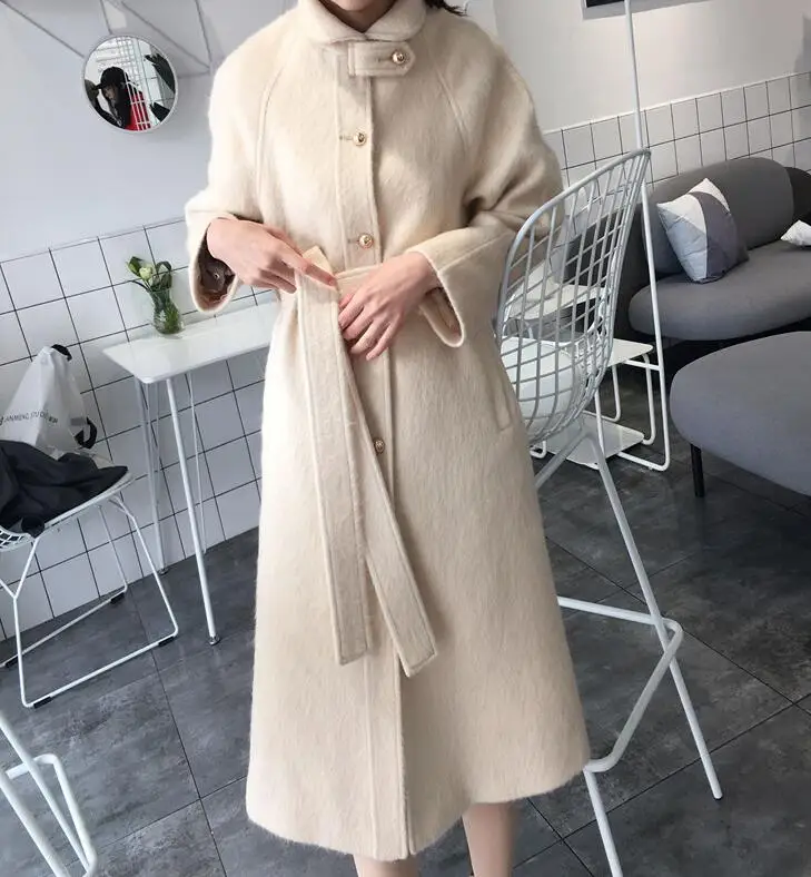 Elegant Lady's Long Wool Coat Lapel Pocket Jacket Belted Solid Color Free Shipping For | Женская одежда