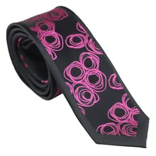 Coachella галстук Дизайн граничит черный со фуксия Пейсли микрофибры галстук мода тонкий тощий галстук 6 см