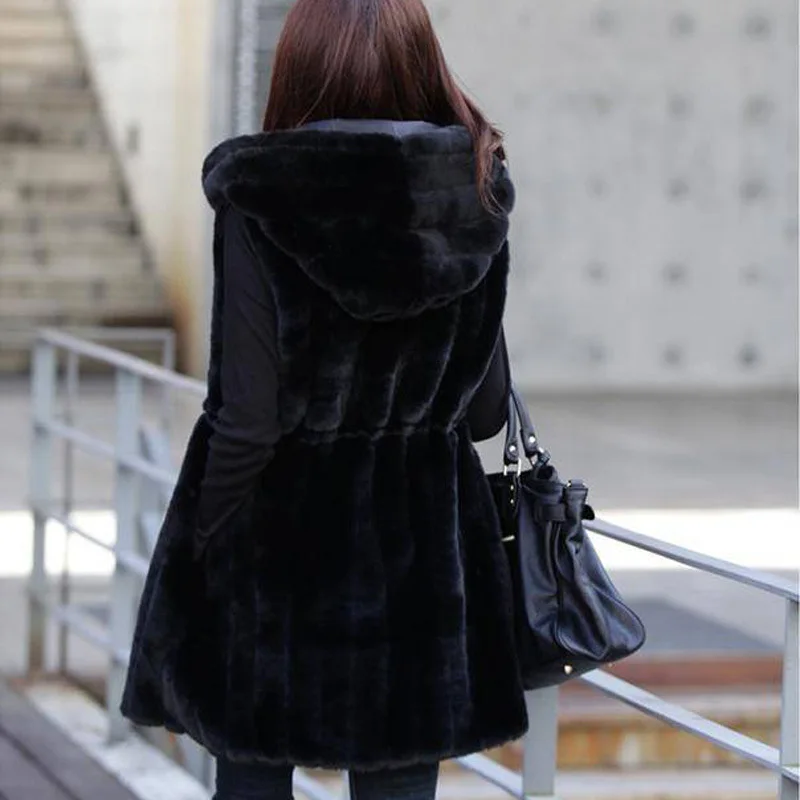 

2019 Fluffy Women Jacket Long Fur Waistcoat Tops 6XL Lady Faux Fur Vest Winter Fluffy Fur Coat Outwear