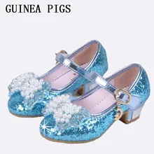 Sequin Glitter Enfants Chaussures Filles Haute Talons Pompes Enfants Neige reine Parti Perles De Danse Chaussures Pour Les Filles Sandales Avec Arc GUINÉE