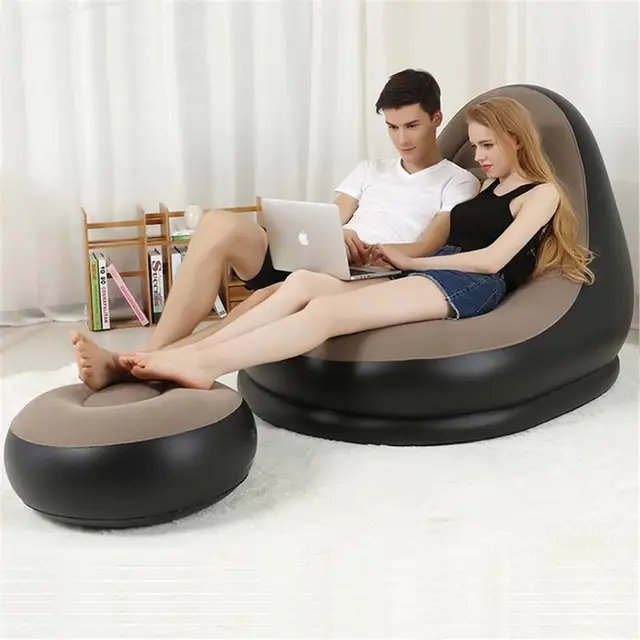 Inflatable Sofa Pvc Lazy Bed Lunch Break Relaxing Couch Inflatable Sofa Pvc Lazy Bed Lunch Break Relaxing Couch Portable Living Room Outdoor Furniture Beanbag Chair With Foot Pump