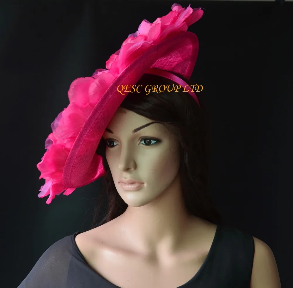 Hot pink fuchsia big sinamay hat saucer fascinator hat Silk flower