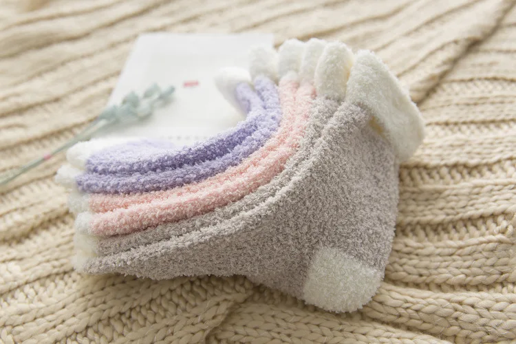 Японский Стиль взрослых осень-зима из кораллового флиса; домашние носки утолщенные теплые простой цветной женский носки-тапочки