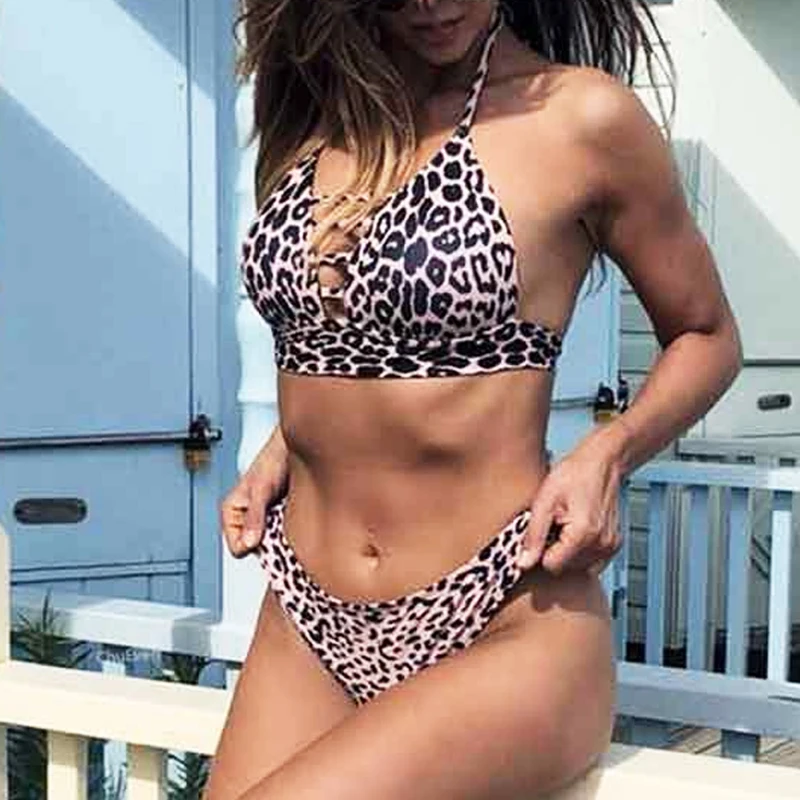 

Leopard Bikini 2019 Separate Female Swimsuit Push Up Two Piece Women's Swimming Suit String Swimwear Low Waist Bathing For Girls