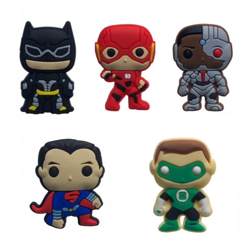 

100pcs Justice League Hot PVC Shoe Charms Flash Wonder Woman Accessory Buckles Fit Bracelets Action Figure Croc JIBZ Kid Gift
