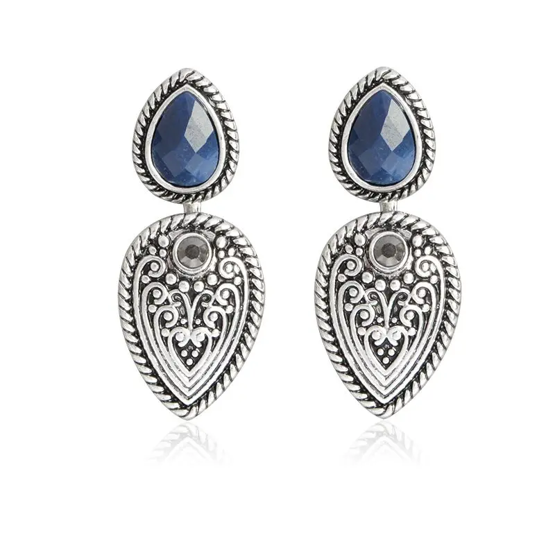 

Stone Earrings Blue Metal Vintage Geometric Totem Ear Silver Color Punk Fashion Earrings for women Jewellery Kolczyki damskie