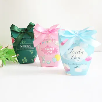 

200pcs Froest Candy Gift Box Green Pink Blue Lovely Paper Party Cake Favor Boxes For Wedding Bridal Shower Decor ZA6137