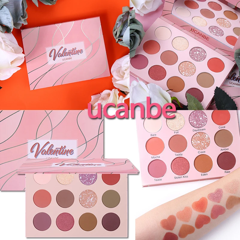 

12 Color UCANBE Valentine Matte Shimmer Eyeshadow Makeup Palette Glitter Waterproof Long-lasting Nude Eye Shadow Pressed Powder