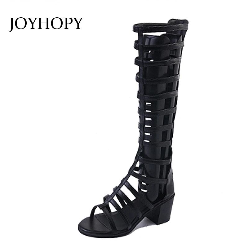

JOYHOPY 2018 Summer Rome Stype Hollow Long Tube Boots Gladiator Sandals Narrow Band Women Peep Toe High Heel Shoes Womens AWS078