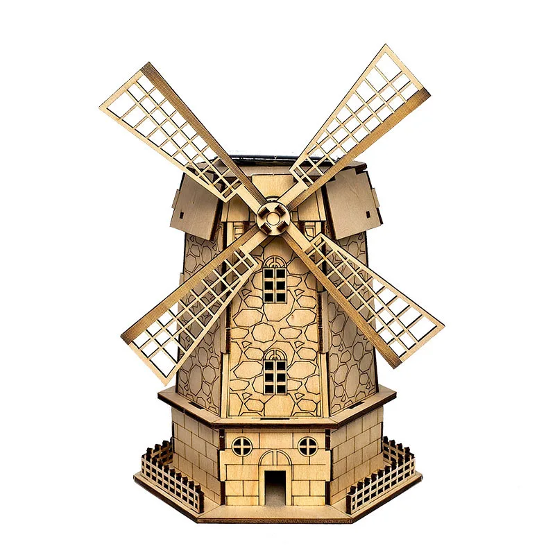 

Diy Solar Wooden 3D Puzzle The Dutch windmills Miniature Model Toy Creative Gift Arranging Furniture For Children Toys