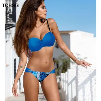

TCBSG Sexy Women Swimsuit Print Plus Size Bikini Set Halter Retro Brazilian Bathing Suits Push Up Swim Wear Solid Plaid Swimwear