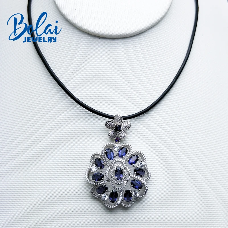 Bolaijewelry, натуральный драгоценный камень иолит кожа аккорд кулон и цепочки ожерелья из стерлингового серебра 925 ювелирные украшения для женщинлучший подарок
