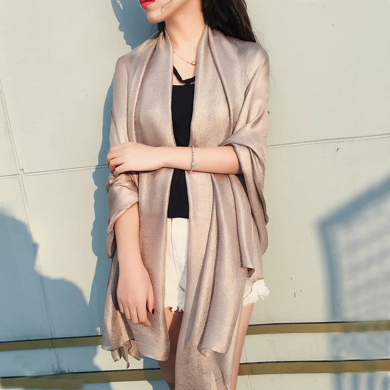 

VOHIO Women fashion shawl skull scarf multi function solid color scarf Super Long Beach Sun scarf tulle towel plaid cape 185cm