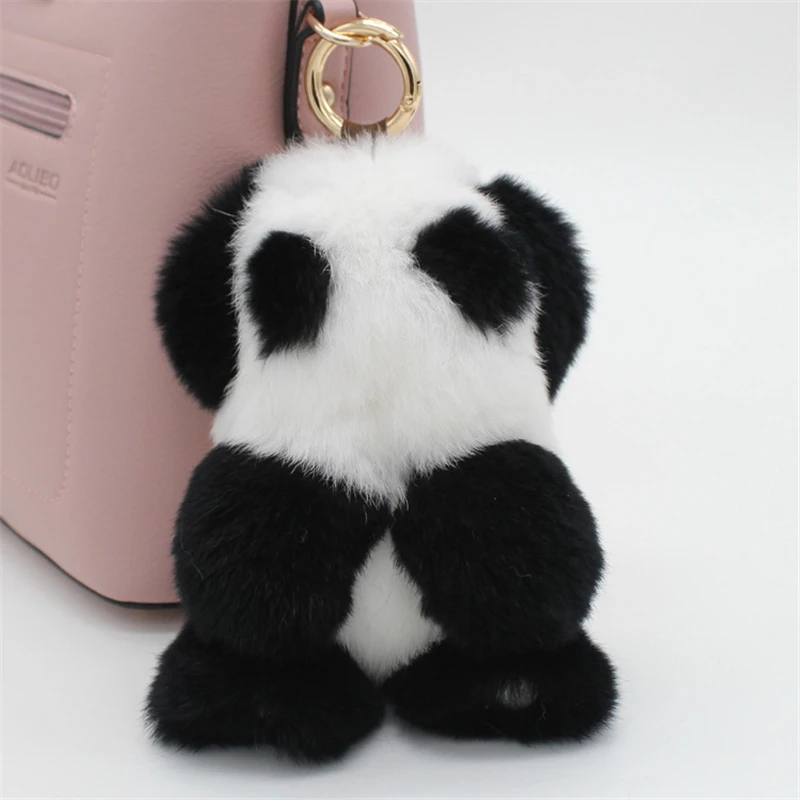 

Gift Box Packaging 19cm Fluffy Fur Panda Keychain Rex Rabbit Fur Key Chains Fur Pompom Key Chain Women Charm Bag Fur Pendant