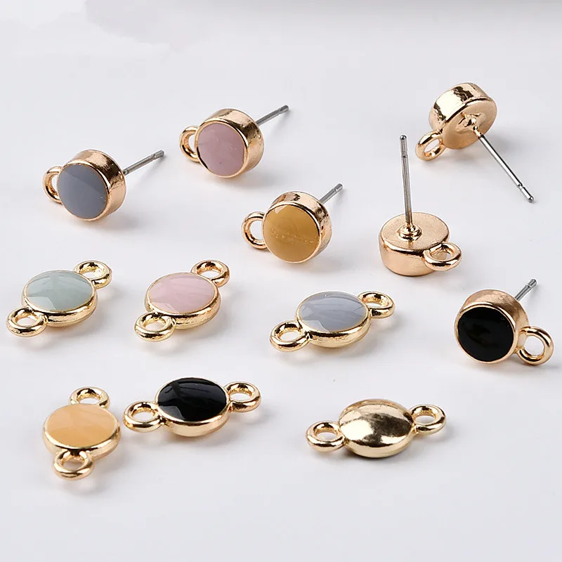 

Diy jewelry making 50pcs/lot alloy drop oil gold-color geometry rounds shape women stud earrings/double hanger pendant charms
