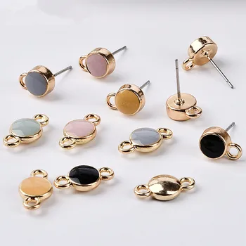 

Diy jewelry making 50pcs/lot alloy drop oil gold-color geometry rounds shape women stud earrings/double hanger pendant charms