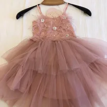 Летнее платье для малышей, однотонное розовое праздничное платье принцессы с перьями, Макси-платья для малышей