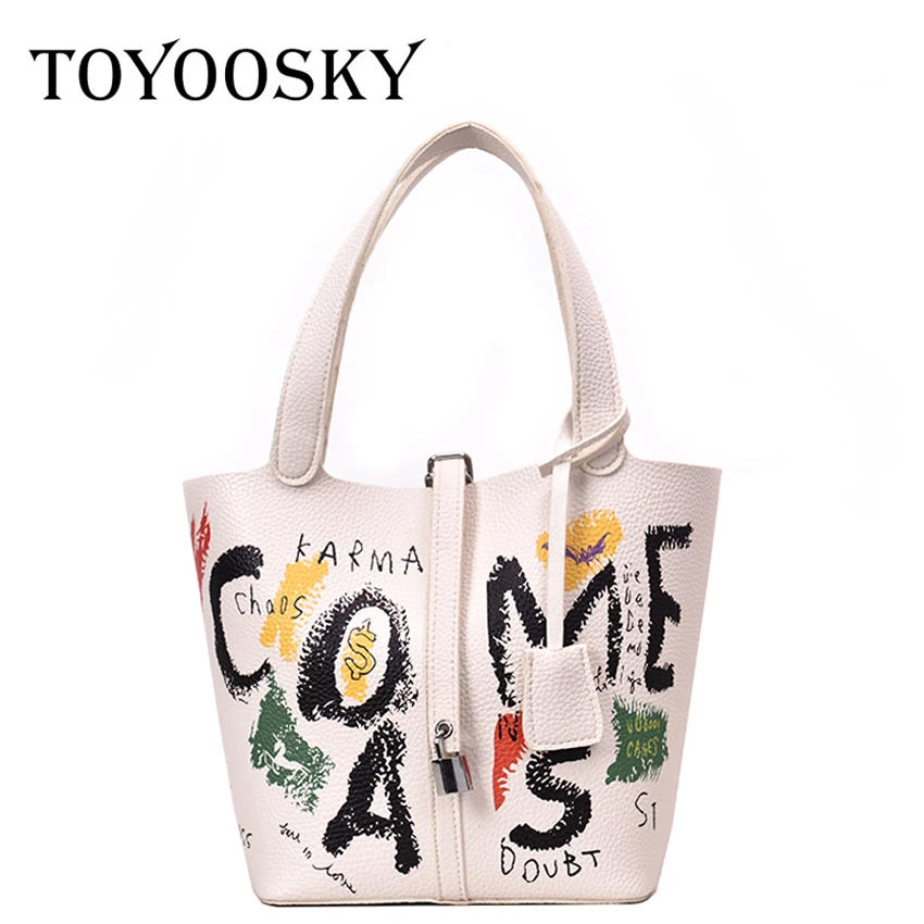 

TOYOOSKY Vintage Graffiti Women's Bag High Quality Leather Handbag Female Designer Shoulder Bag Ladies Tote bolsa feminina