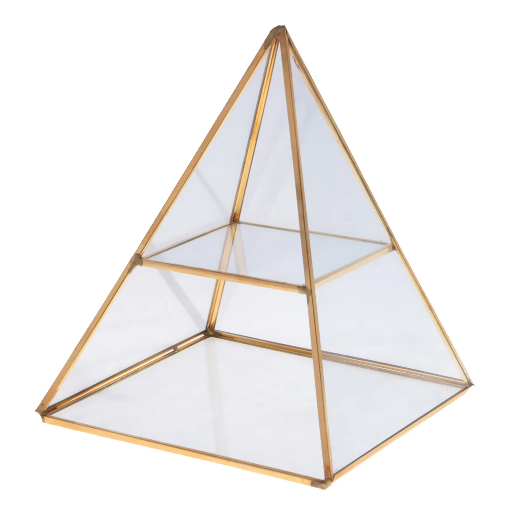 Pyramid Shape Glass Jewelry Box Display Jewelry Organizer Gold Colored Gift for Wedding Bridal Girlfriend Sisters