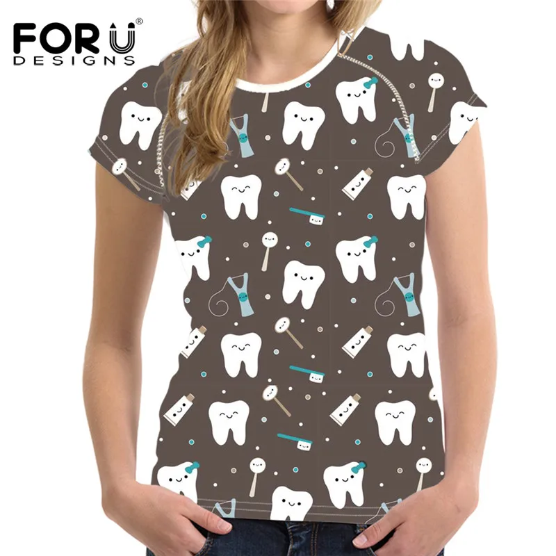 FORUDESIGNS стоматологический дизайн повседневные женские футболки с коротким