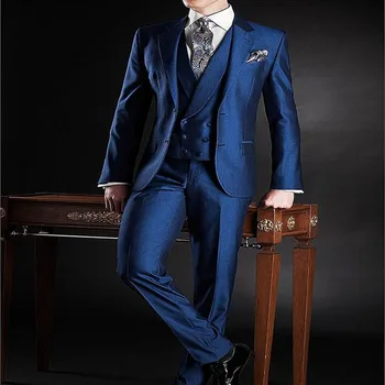 

Silm Fit Blue Groom Tuxedos wedding suits for men Groomsmen Men's Wedding Prom Suit (Jacket+Pants+Vest+Tie) 2017 costume homme