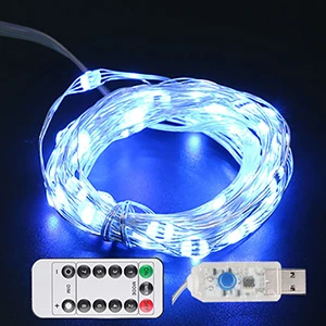 50 светодиодный автоматический таймер 8 режимов пульт дистанционного управления с USB Водонепроницаемый с регулируемой яркостью, волшебная гирлянда, Медный провод свет для рождественское постельное белье - Испускаемый цвет: Синий