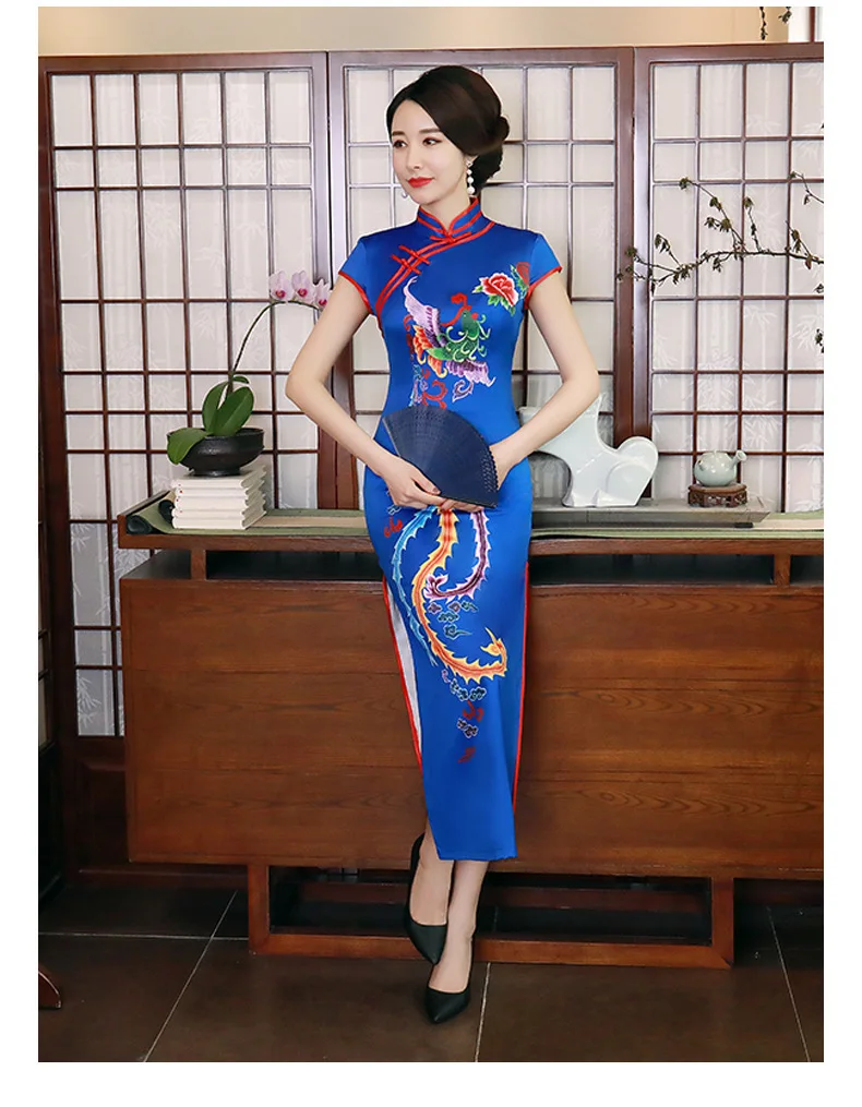 Sheng Coco традиционные платья Qipao длинное темно-синее дизайнерское Ципао Феникс ретро китайское традиционное платье Qipao цветы