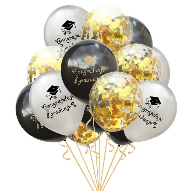 15/9pcs Congratulate Graduate Painted Latex Balloons Rose Gold Confetti