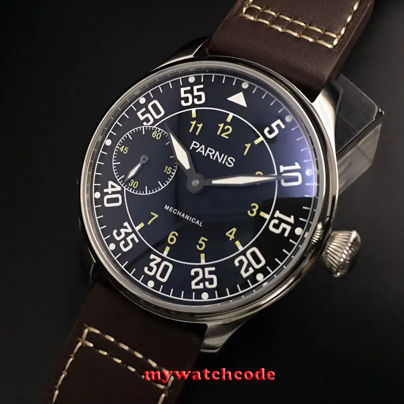 44mm parnis black dial ST 3600 hand winding 6497 mechanical mens watch P647 44mm parnis black dial ST 3600 hand winding 6497 mechanical mens watch P647
