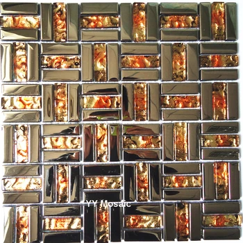 

Plated Glossy Silver Gold foil Crystal Mosaic Tiles for DIY Kitchen Backsplash Background Decoration Wall Stickers