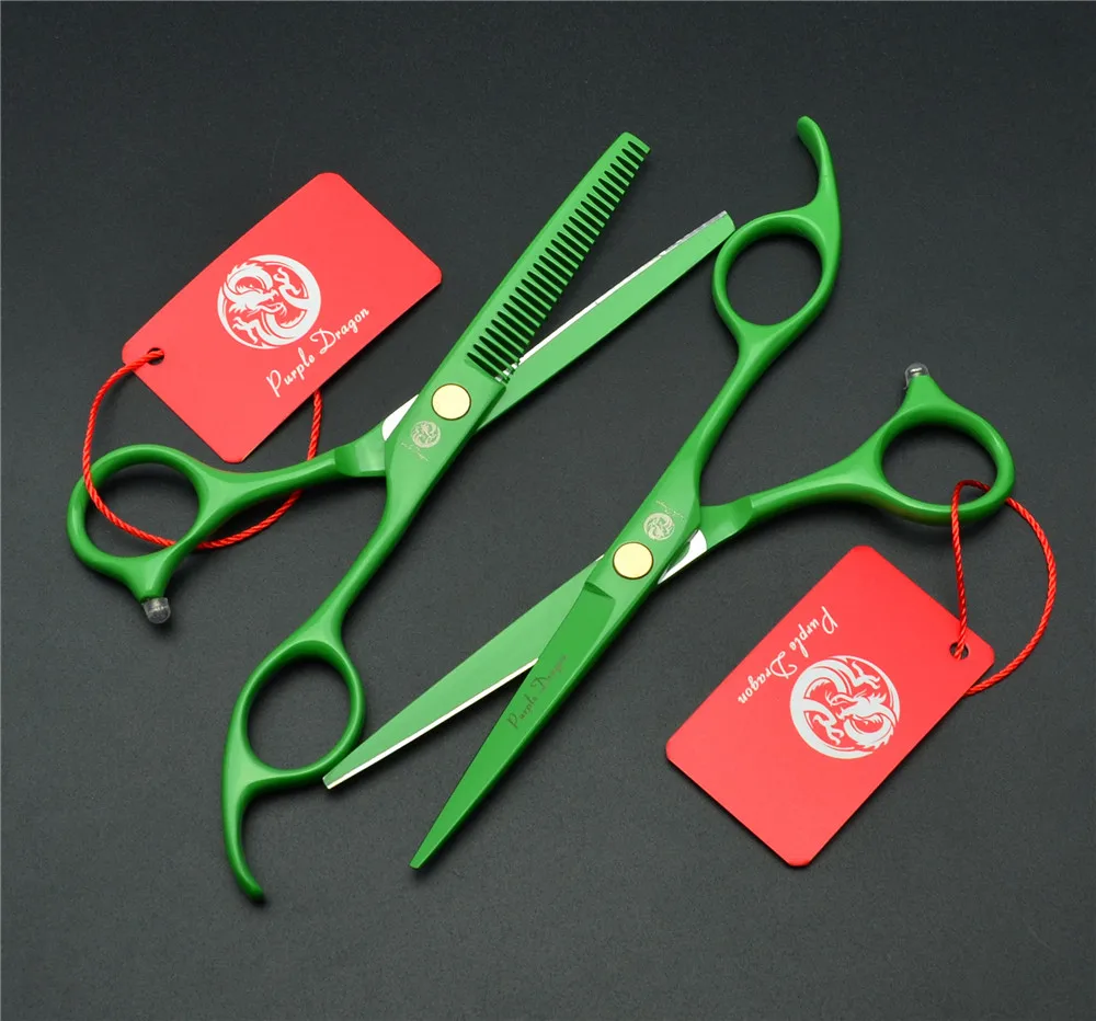 2Pcs 5.5'' 16cm Green Professional Human Hair Scissors Hairdressing