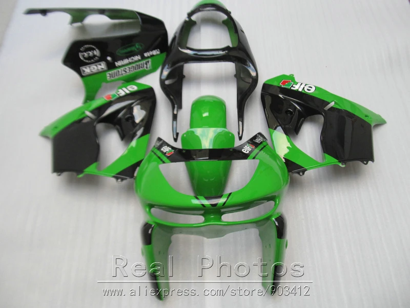 Бесплатная 7 подарков обтекатель комплект для Kawasaki Ninja ZX9R 98 99 зелено черные