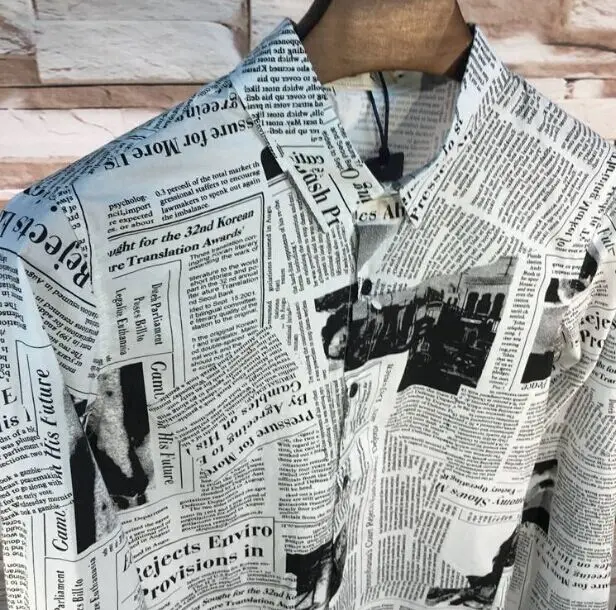 Us 1345 35 Offbaru Metroseksual Kepribadian Ramping Pria Pakaian Laki Laki Vintage Fashion Koran Printing Art Kemeja Lengan Panjang Boy Kasual