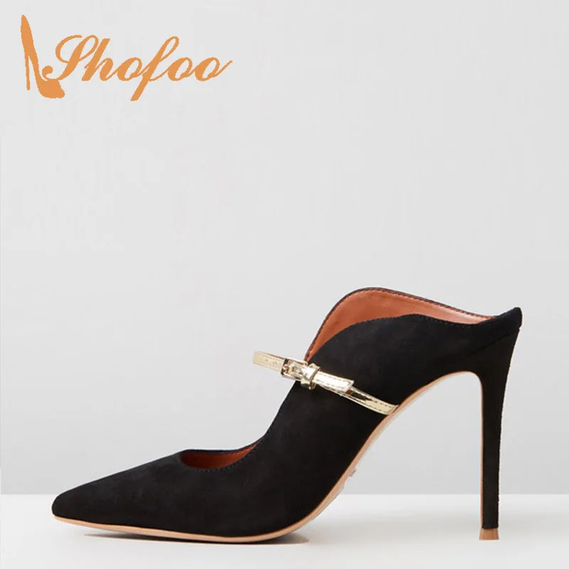 

Black High Stilettos Thin Heels Sandals Woman Slip On Pointed Toe Buckle Strap Large Size 11 12 For Ladies Shoes Elegant Fashion