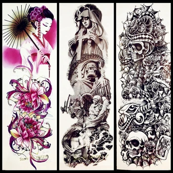 

Women Cross Full Flower Body Arm Tattoo Sleeve Girl WaterProof Fake Black Tattoo Sticker GDZ120 Men Big Large Shoulder Tatoos